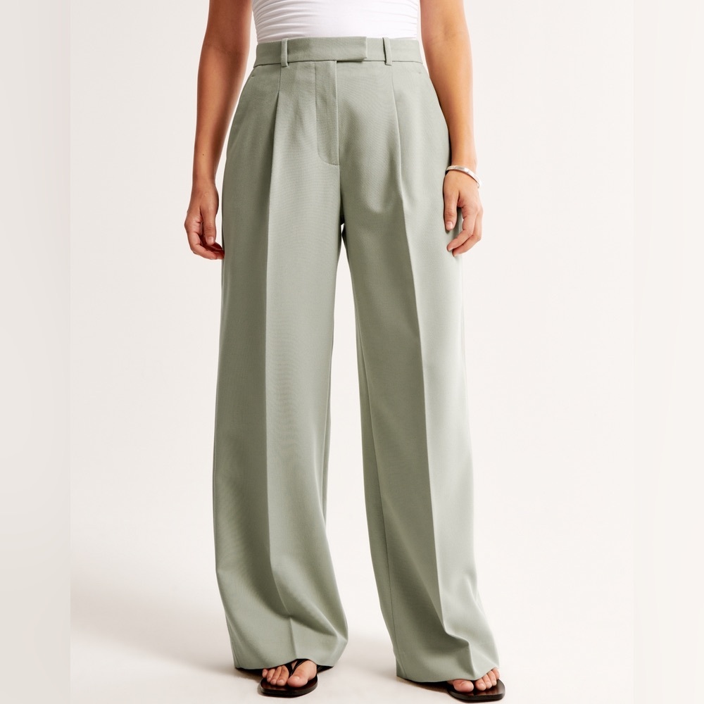 Elegant Women's Sage Green Wide-Leg Pants | Curve Love Ultra High Rise Pants